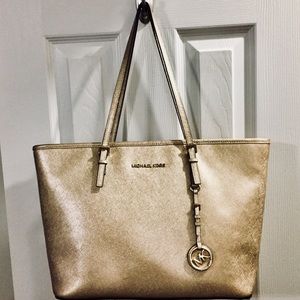Michael Kors Jet Set Saffiano Tote Bag, Pale Gold